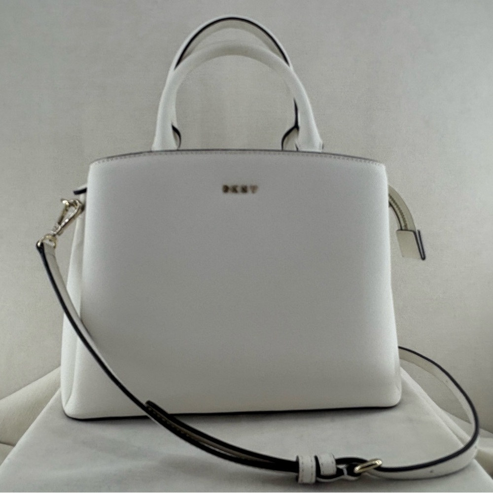 DKNY White Structured Satchel with adjustable Detachable Strap